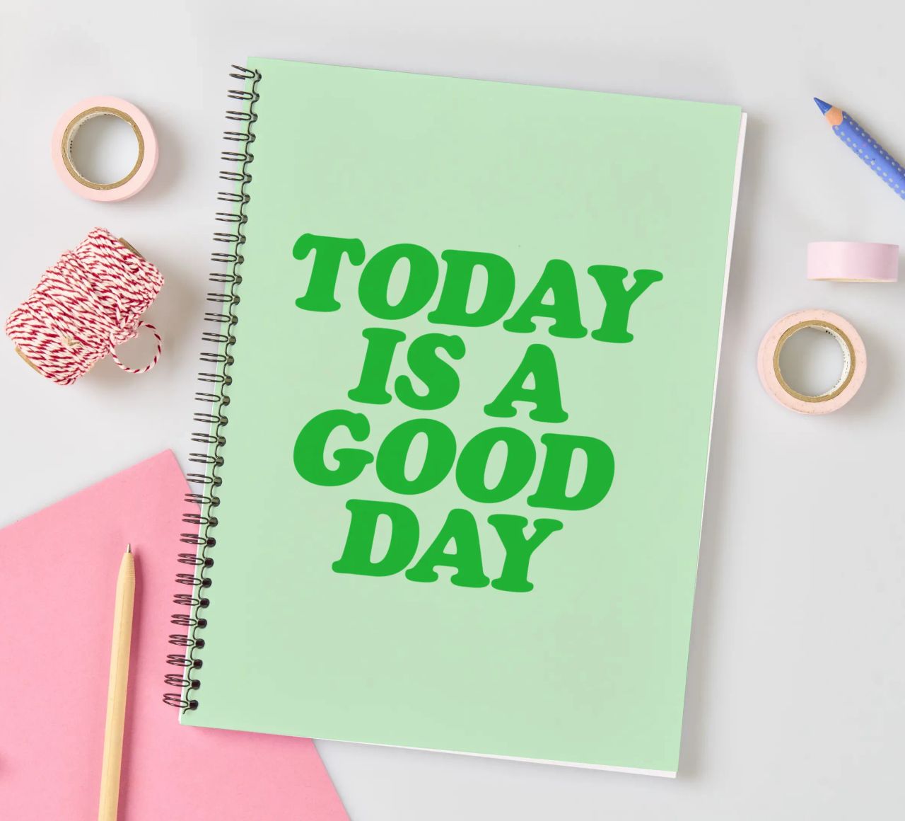 Today is a Good Day Optimistic Typography Print in Green spiral notebook by THE MOTIVATED TYPE