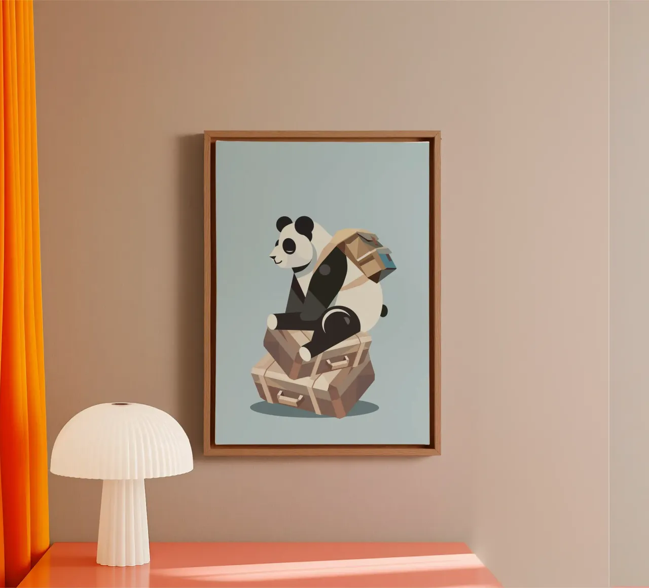 Panda sits on packed suitcases, ready for new adventures canvas by namosh
