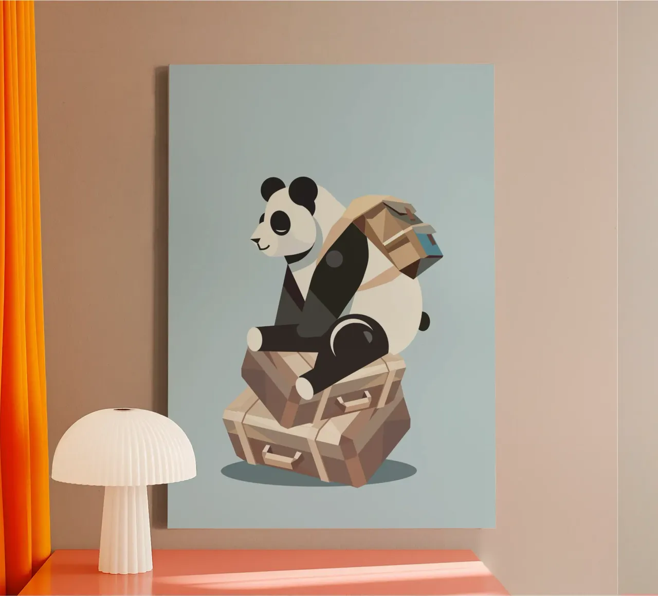 Panda sits on packed suitcases, ready for new adventures canvas by namosh
