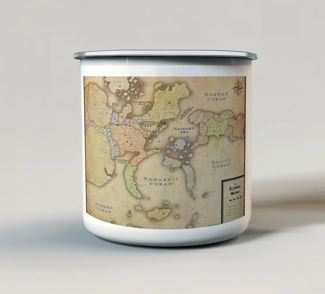 la mappa delle nazioni elementari tazza in smalto da phillipp veisenberg