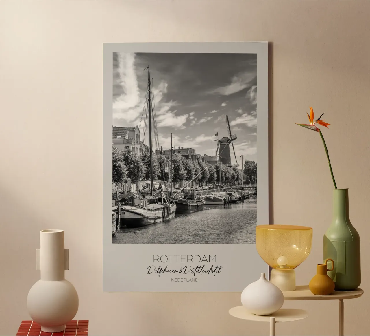 In primo piano: ROTTERDAM Delfshaven con il vecchio mulino De Distilleer tela con Cornice a cassetta da Melanie Viola