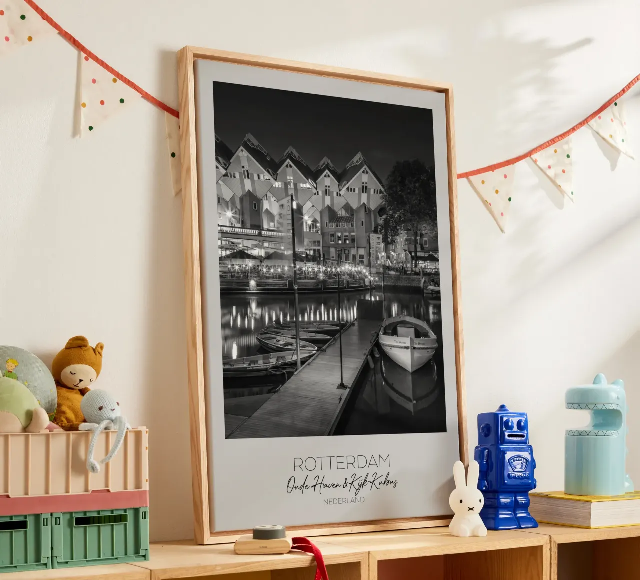 In primo piano: ROTTERDAM Oude Haven con il cubo Kijk tela con Cornice a cassetta da Melanie Viola