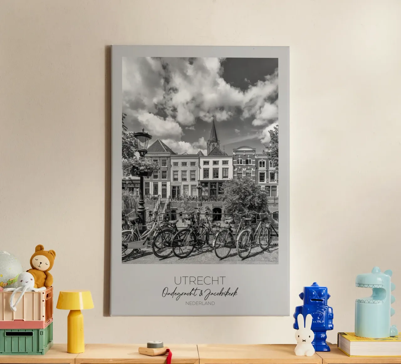 In focus: UTRECHT Oudegracht with Jacobikerk canvas with Floater frame by Melanie Viola