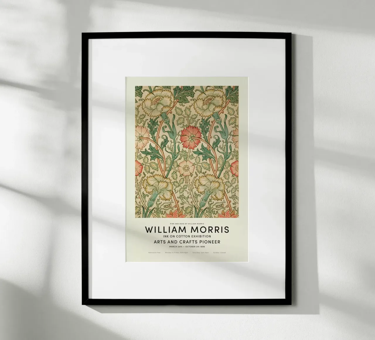 William Morris - Pink And Rose Exhibition poster with wooden frame by Vintage by JUNIQE