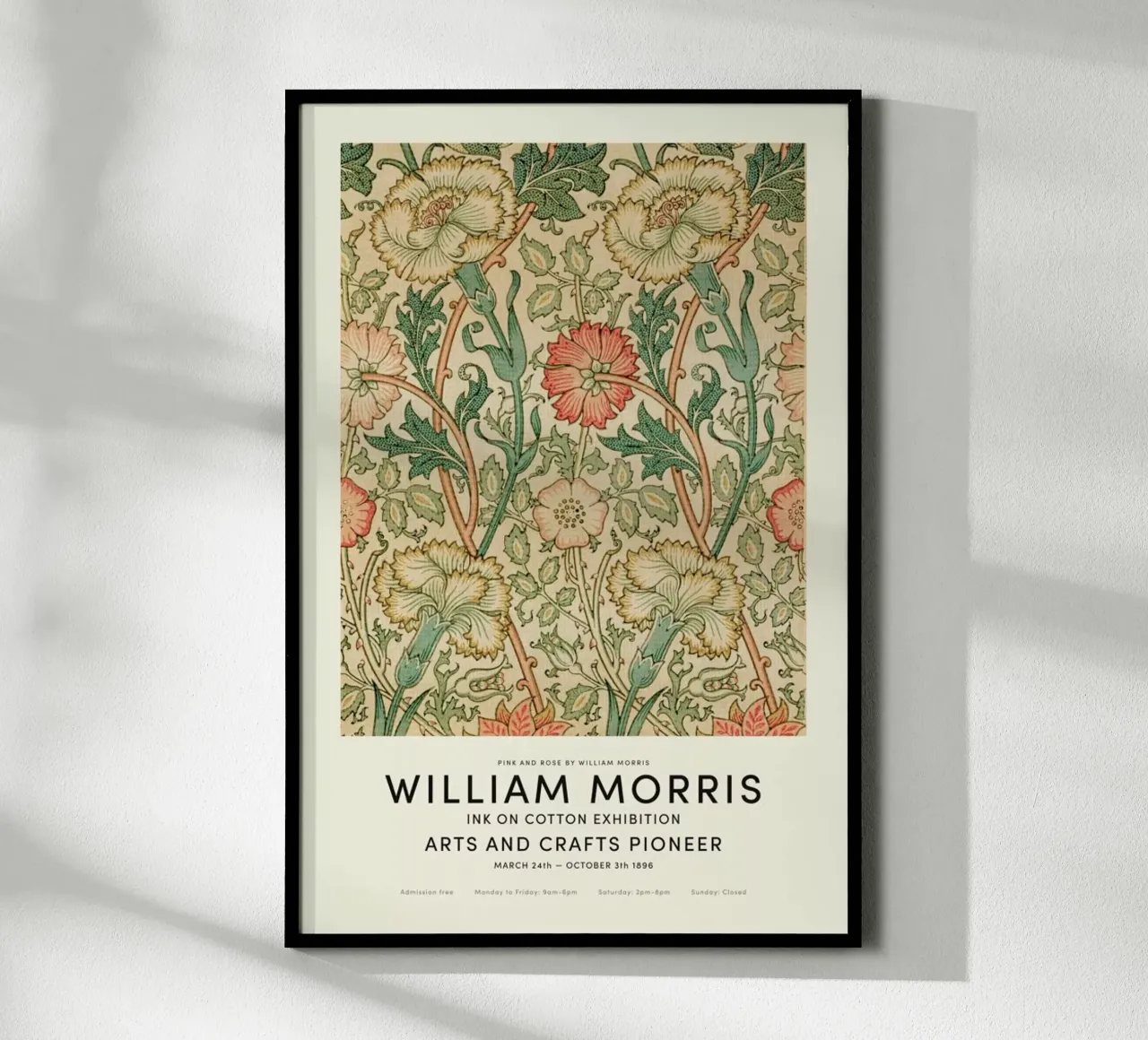 William Morris - Pink And Rose Exhibition poster with wooden frame by Vintage by JUNIQE