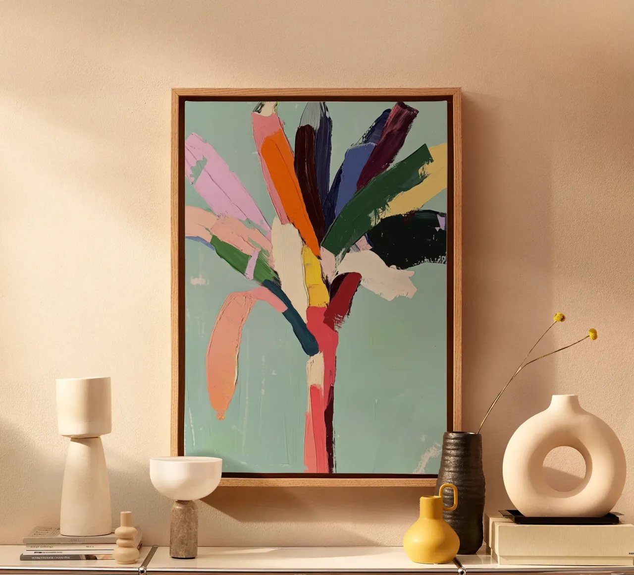 Palm Paint Tree canvas with Floater frame by La Collagerie