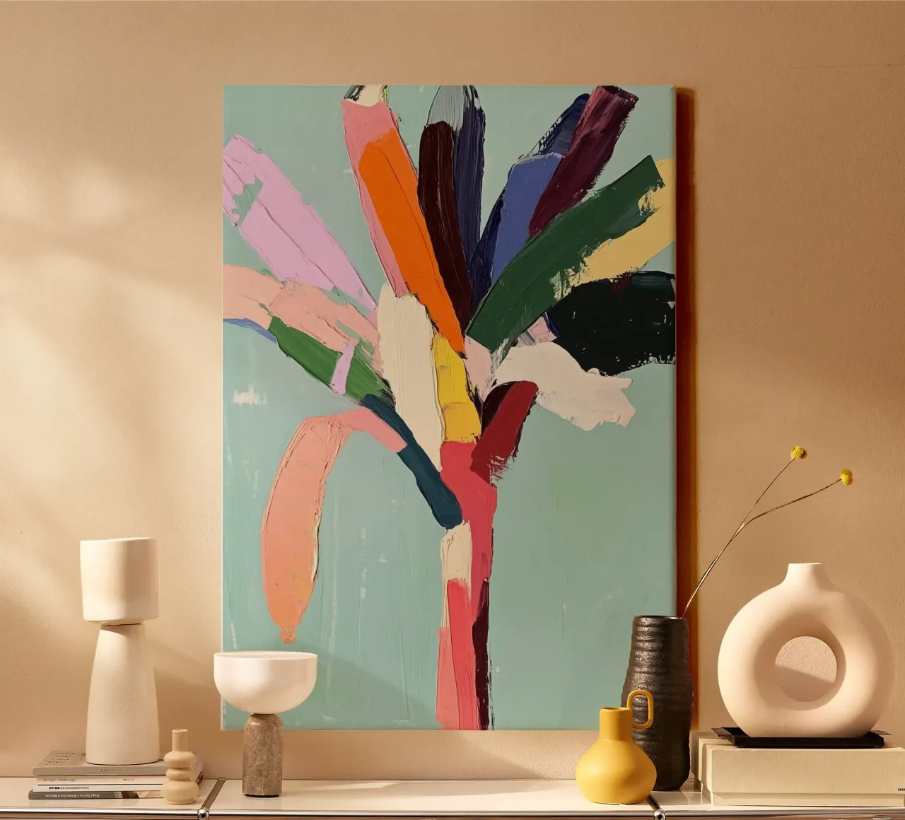 Palm Paint Tree canvas with Floater frame by La Collagerie