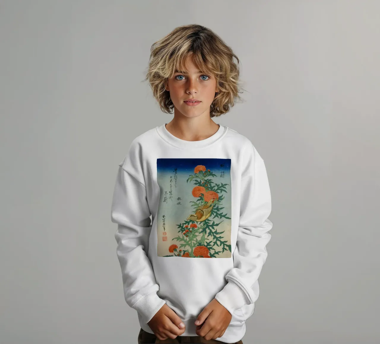 hokusai crocetta e cardo felpa bambino da khanrosie