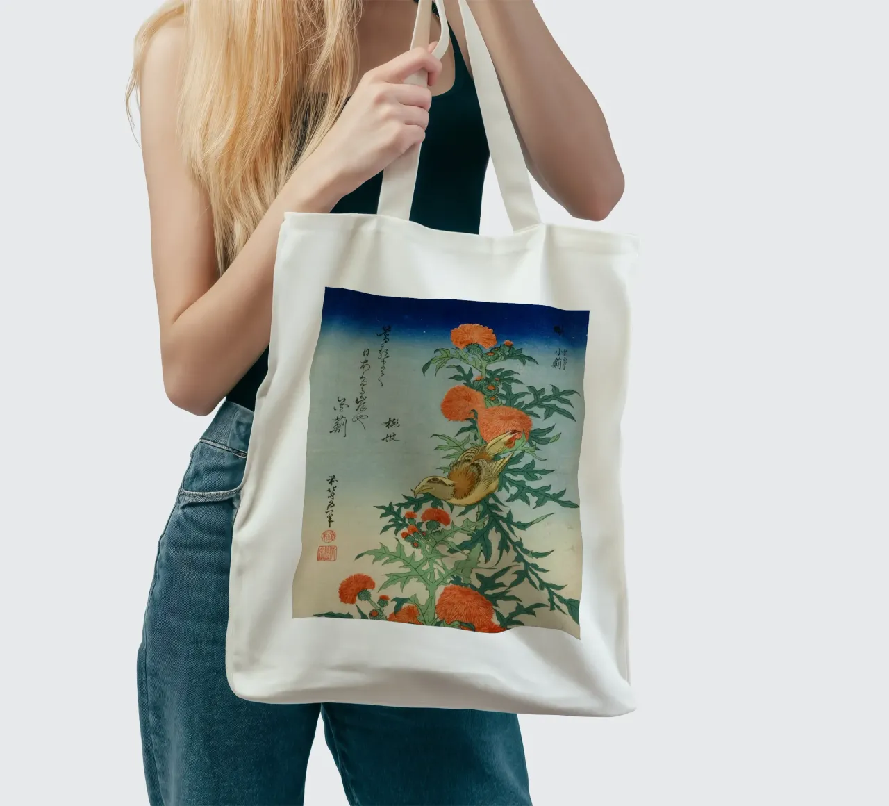 hokusai crocetta e cardo borsa in juta da khanrosie