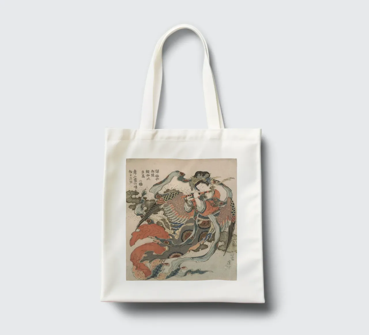 Hokusai Flute Mystical Bird Colour Woodblock tote bag by khanrosie