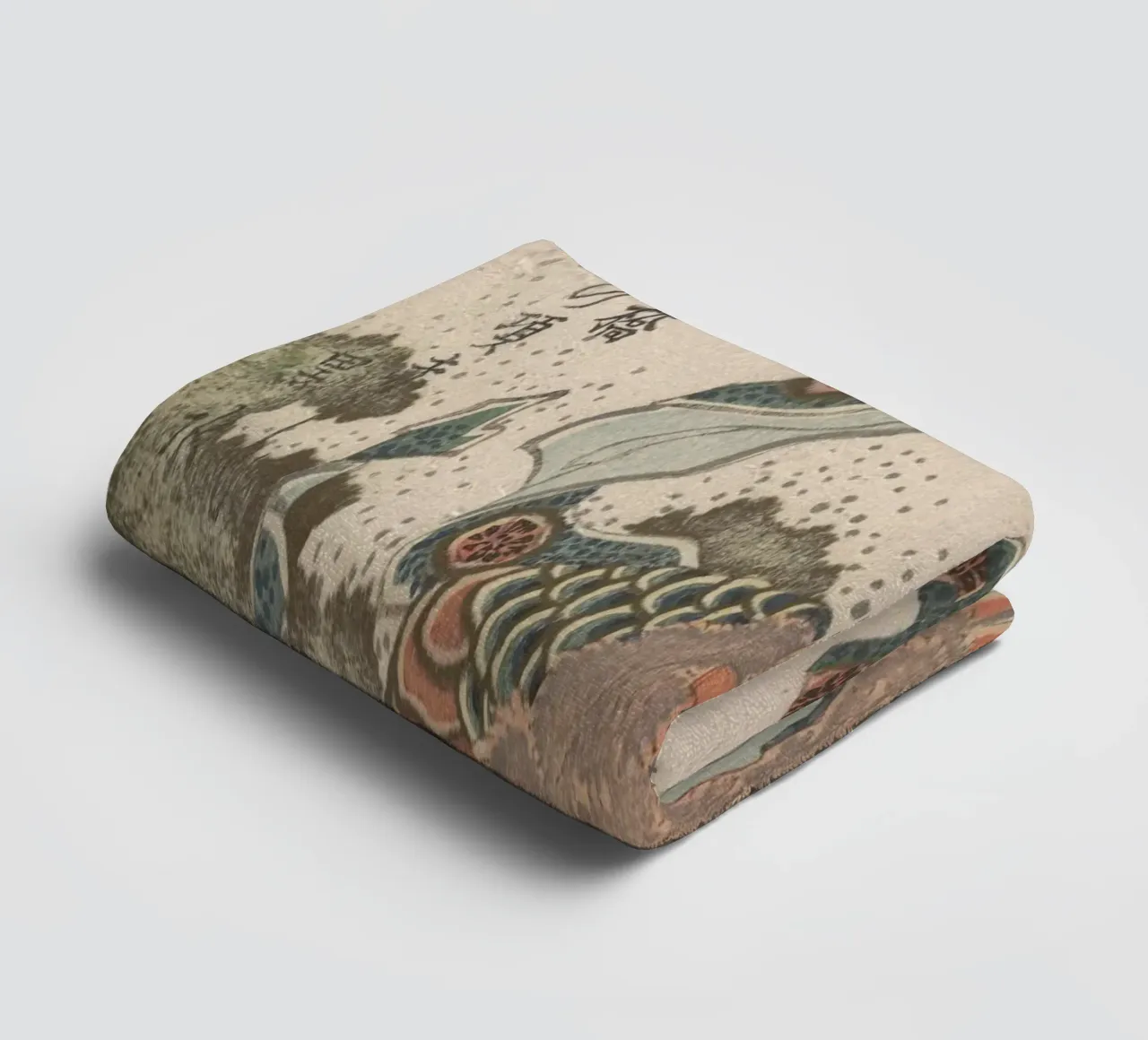 Hokusai Flute Mystical Bird Colour Woodblock towel by khanrosie
