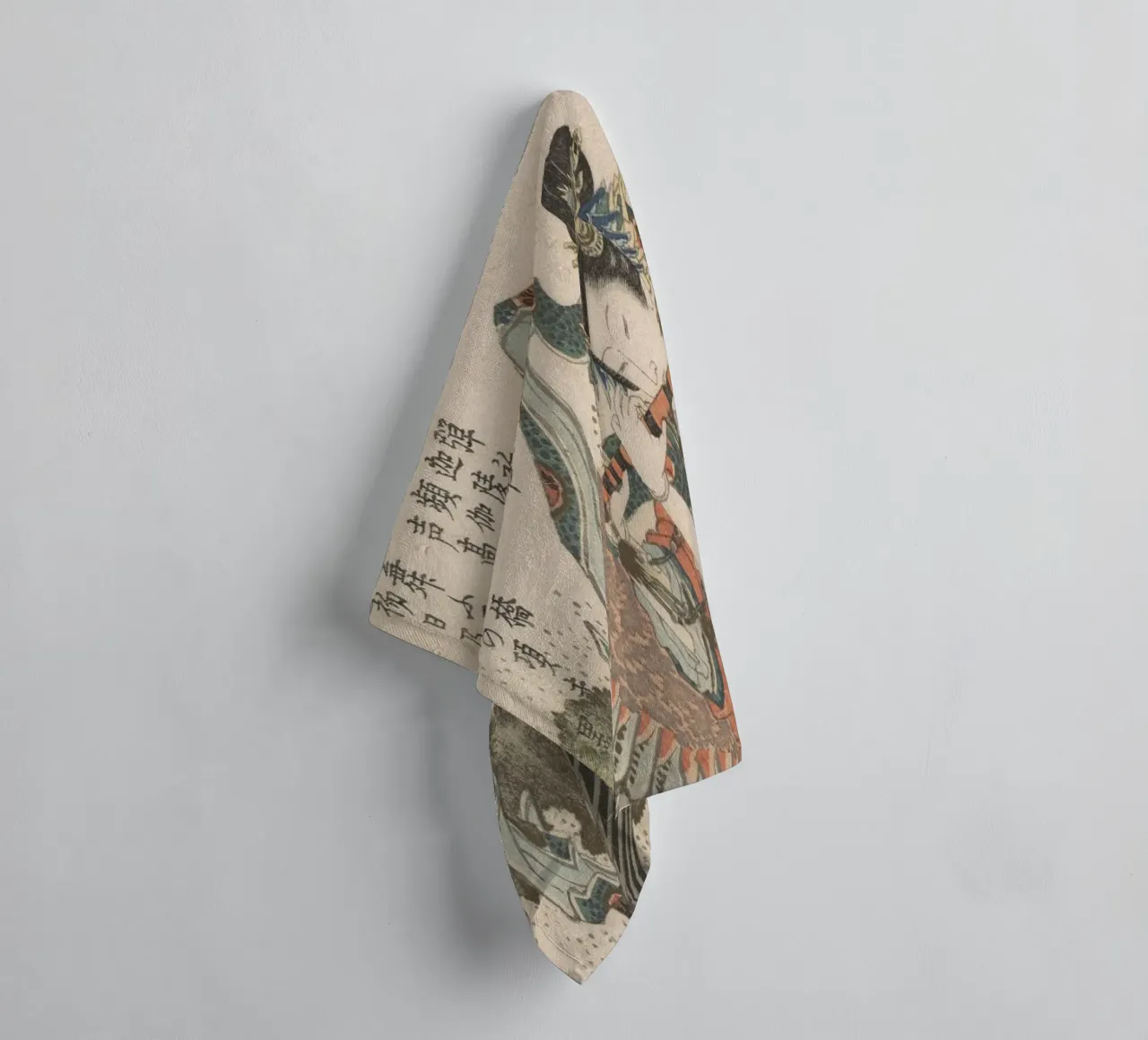 Hokusai Flute Mystical Bird Colour Woodblock towel by khanrosie