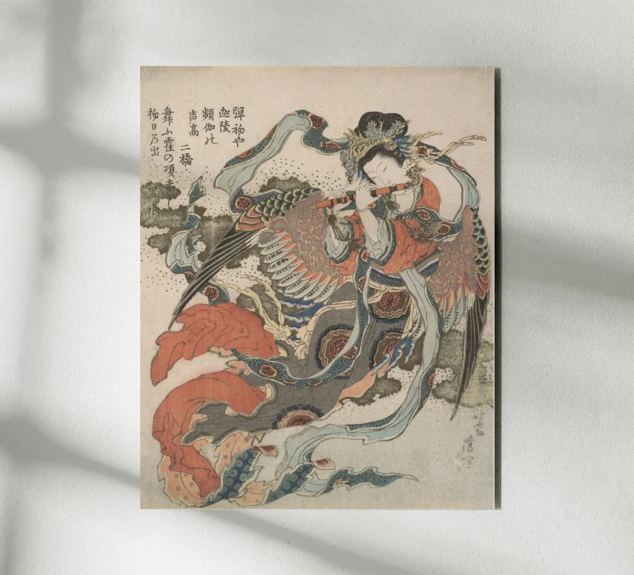 Hokusai Flauto Uccello Mistico Woodblock a colori alluminio dibond da khanrosie