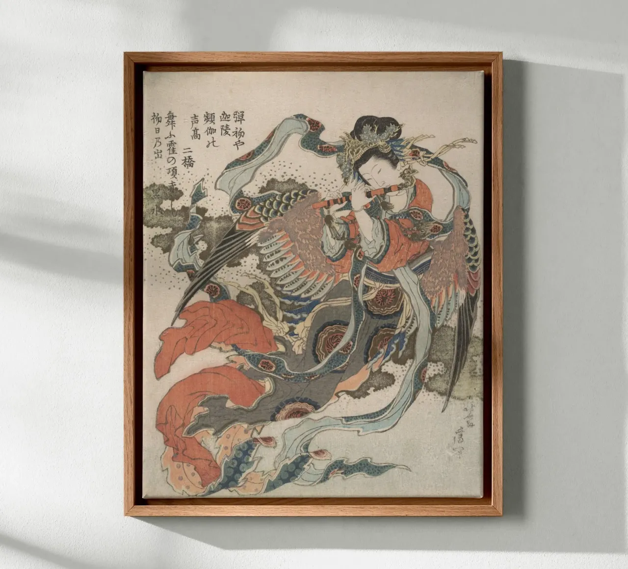 Hokusai Flauto Uccello Mistico Woodblock a colori tela con Cornice a cassetta da khanrosie