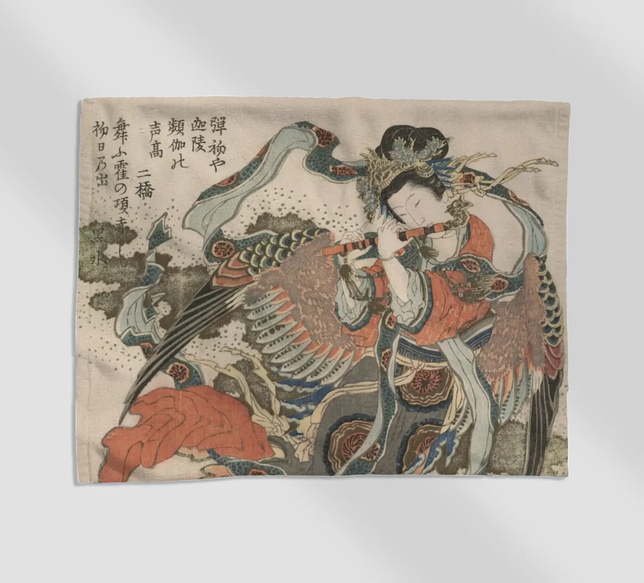 Hokusai Flauto Uccello Mistico Woodblock a colori telo mare da khanrosie