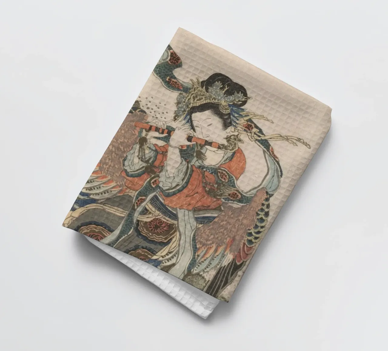 Hokusai Flauto Uccello Mistico Woodblock a colori canovaccio da cucina da khanrosie