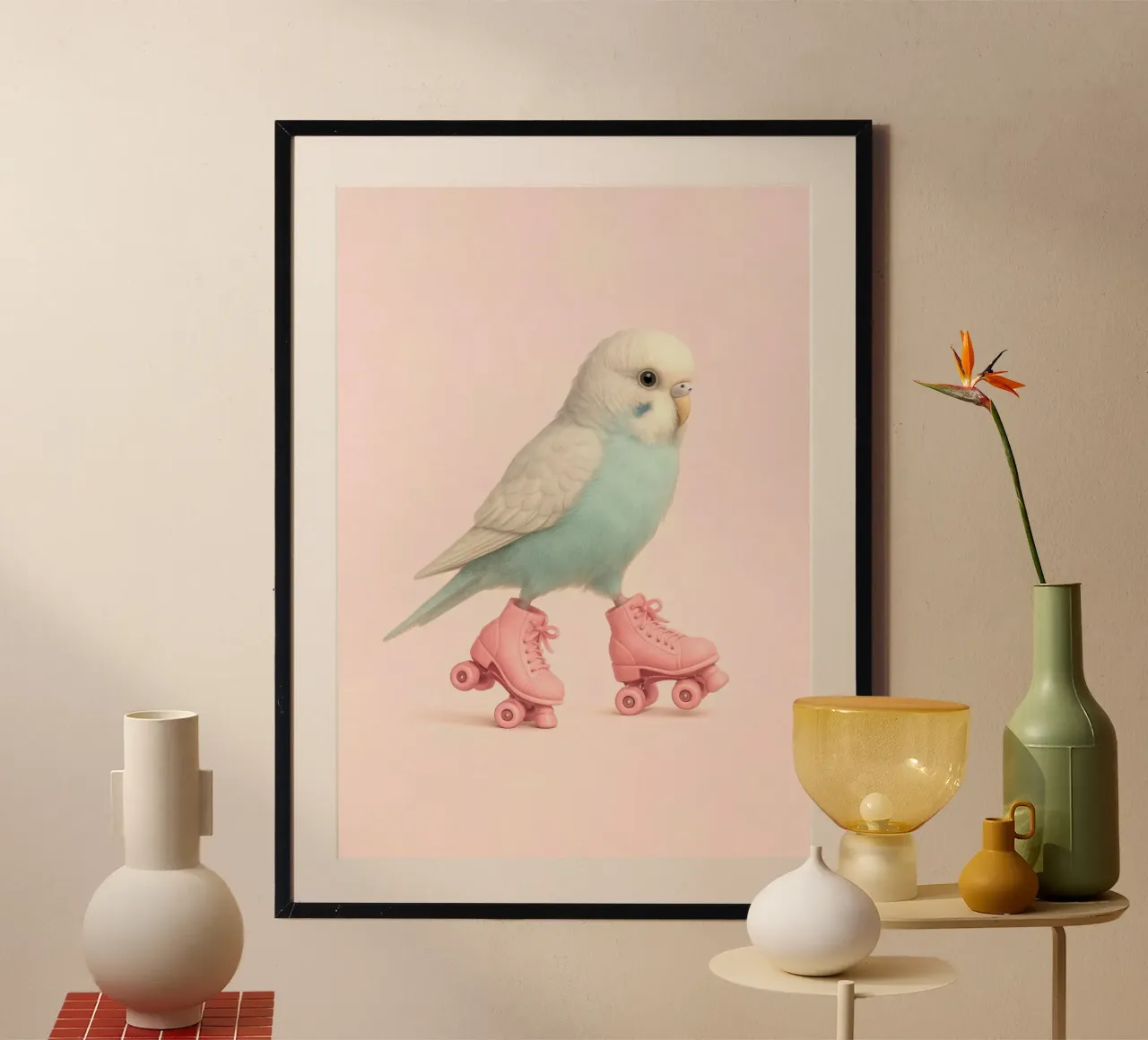 Budgie che pattina - Uccello carino a colori per bambini poster da Lootprint
