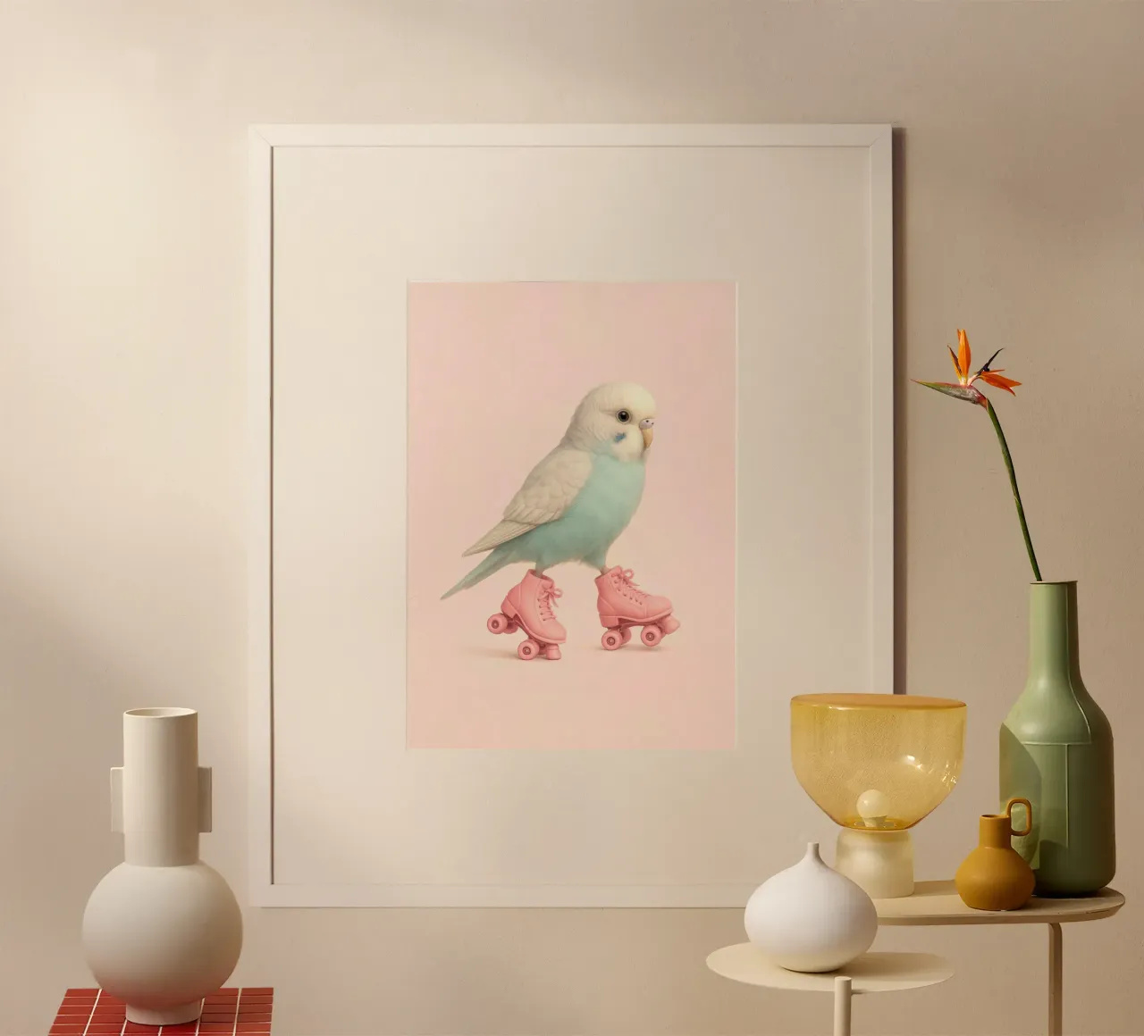 Budgie che pattina - Uccello carino a colori per bambini poster da Lootprint