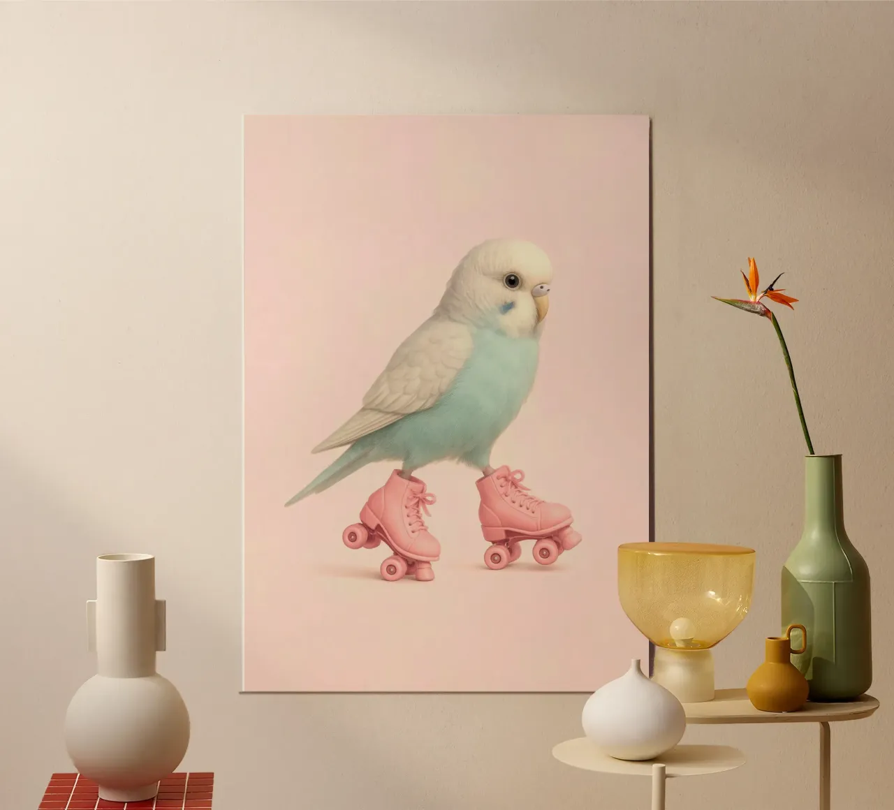 Budgie che pattina - Uccello carino a colori per bambini poster da Lootprint