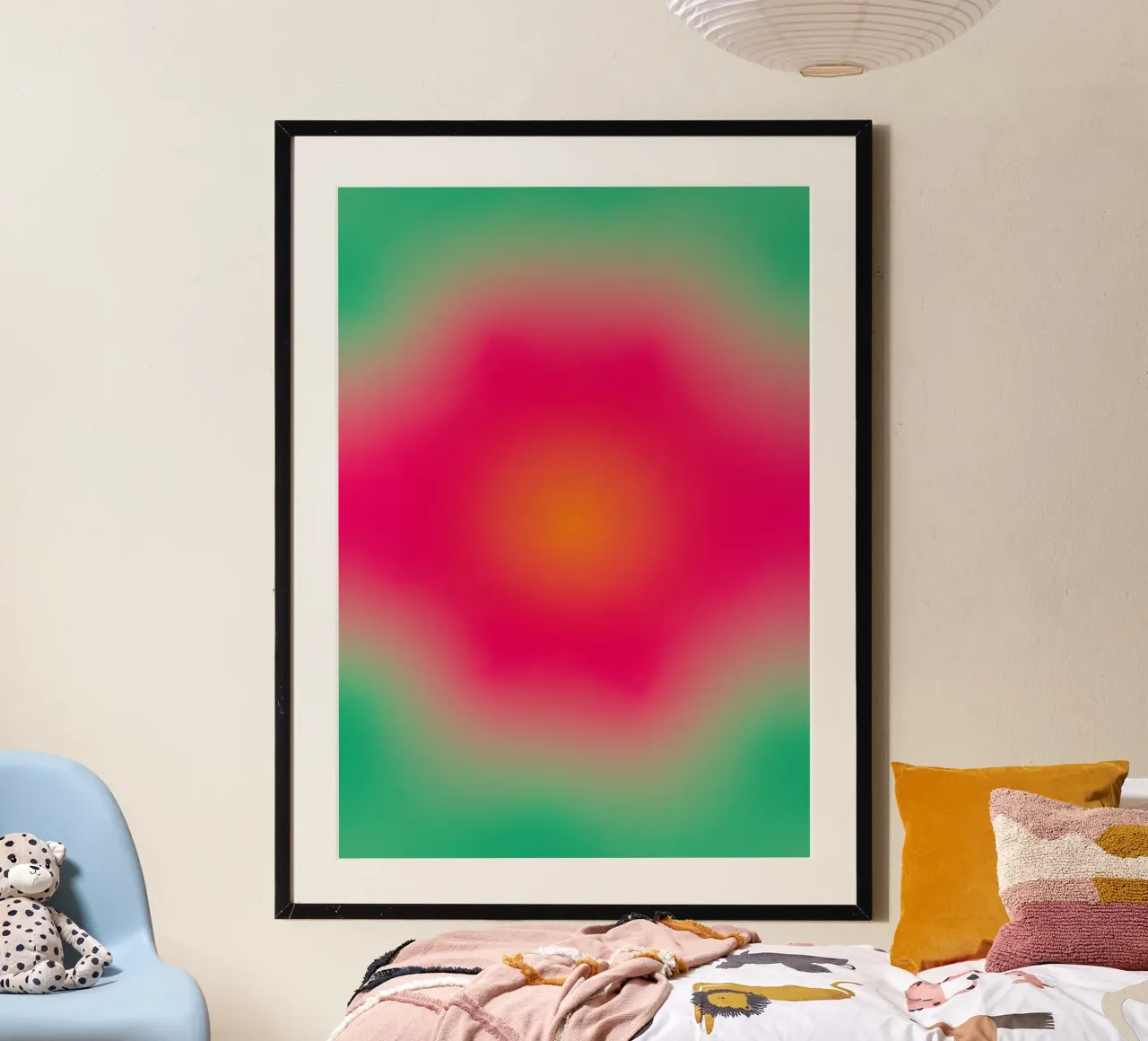 Delicato gradiente papavero verde rosso arancio poster con telaio in alluminio da Katja Stehle Design