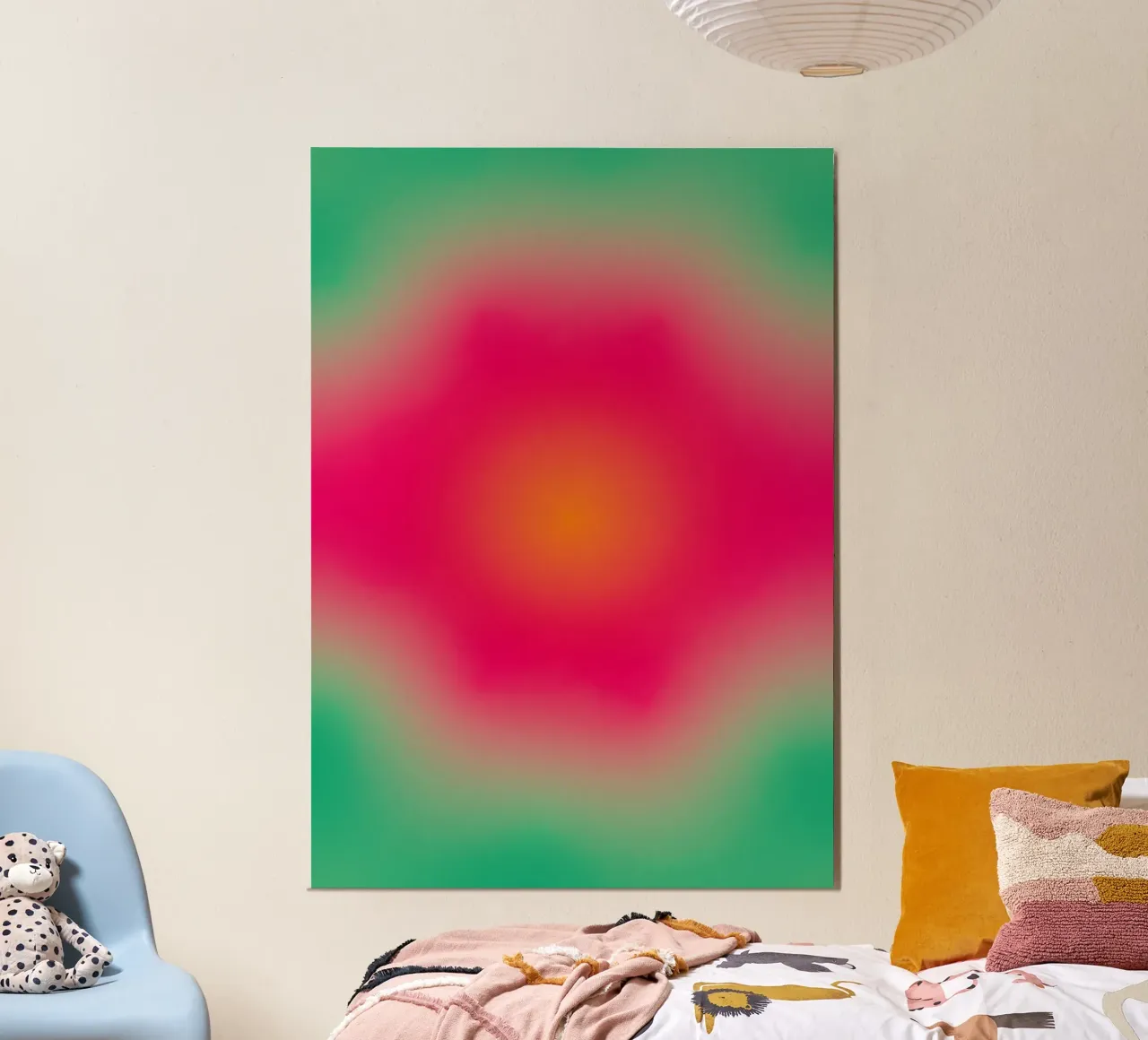 Delicato gradiente papavero verde rosso arancio poster con telaio in alluminio da Katja Stehle Design