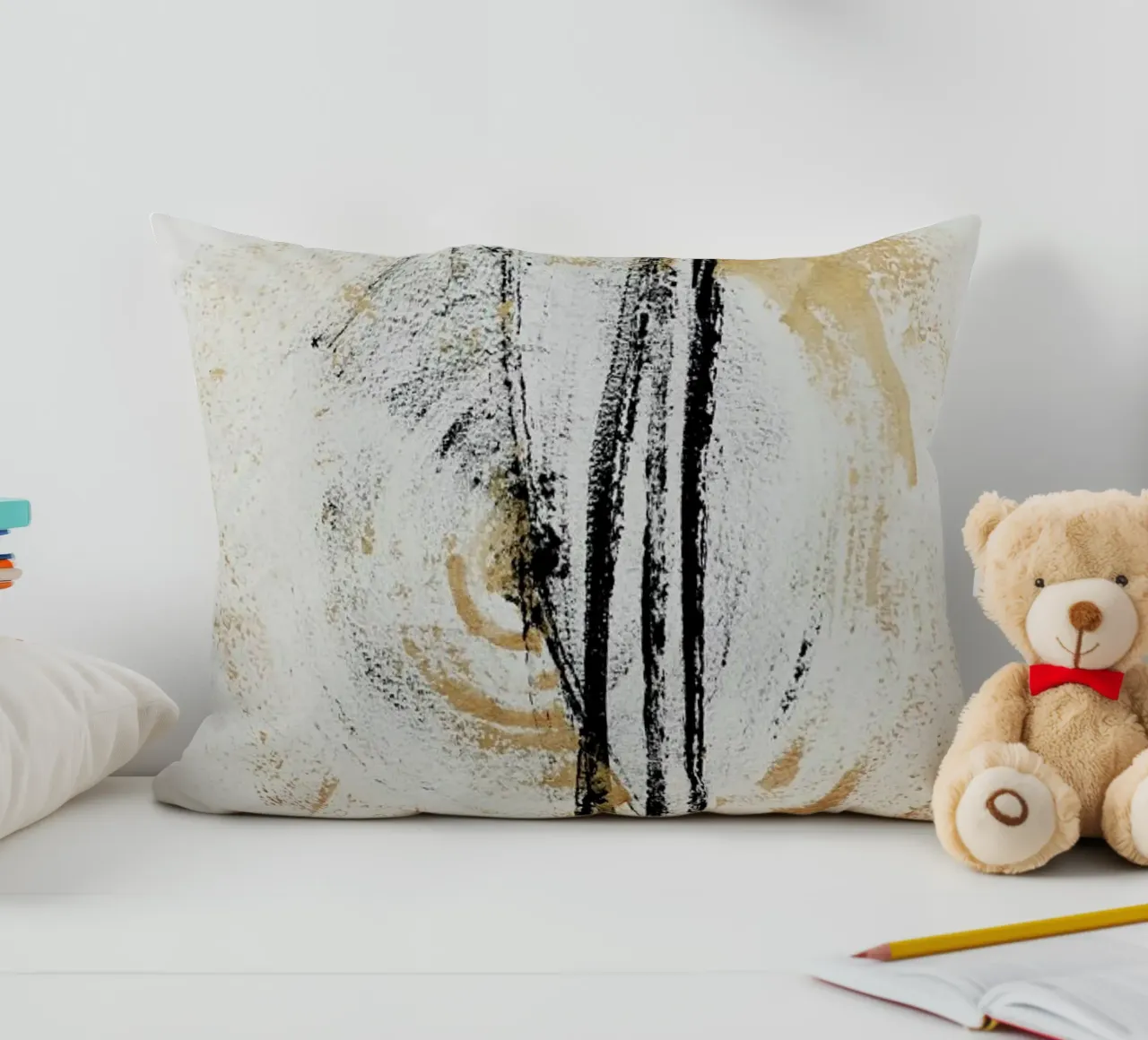 Gold And Black Minimal Abstract III decorative cushion by Ingrid Beddoes
