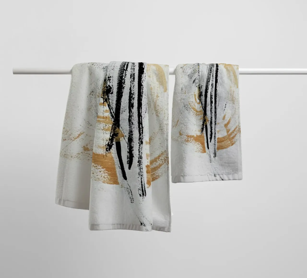 Gold And Black Minimal Abstract III towel by Ingrid Beddoes