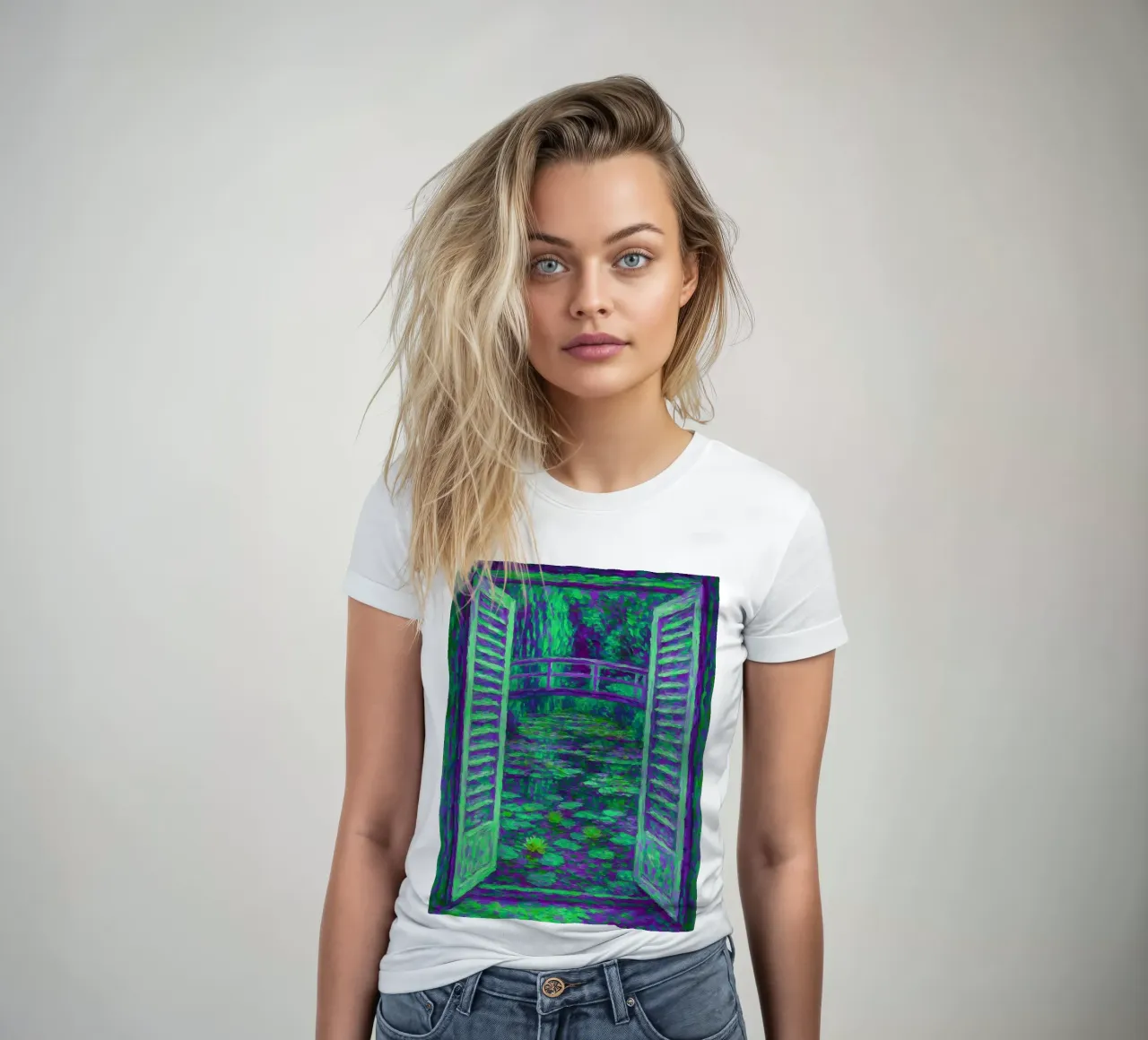 Nénuphar Vue sur l'étang Style Monet t-shirt ajusté pour femmes de ARTOMATIC