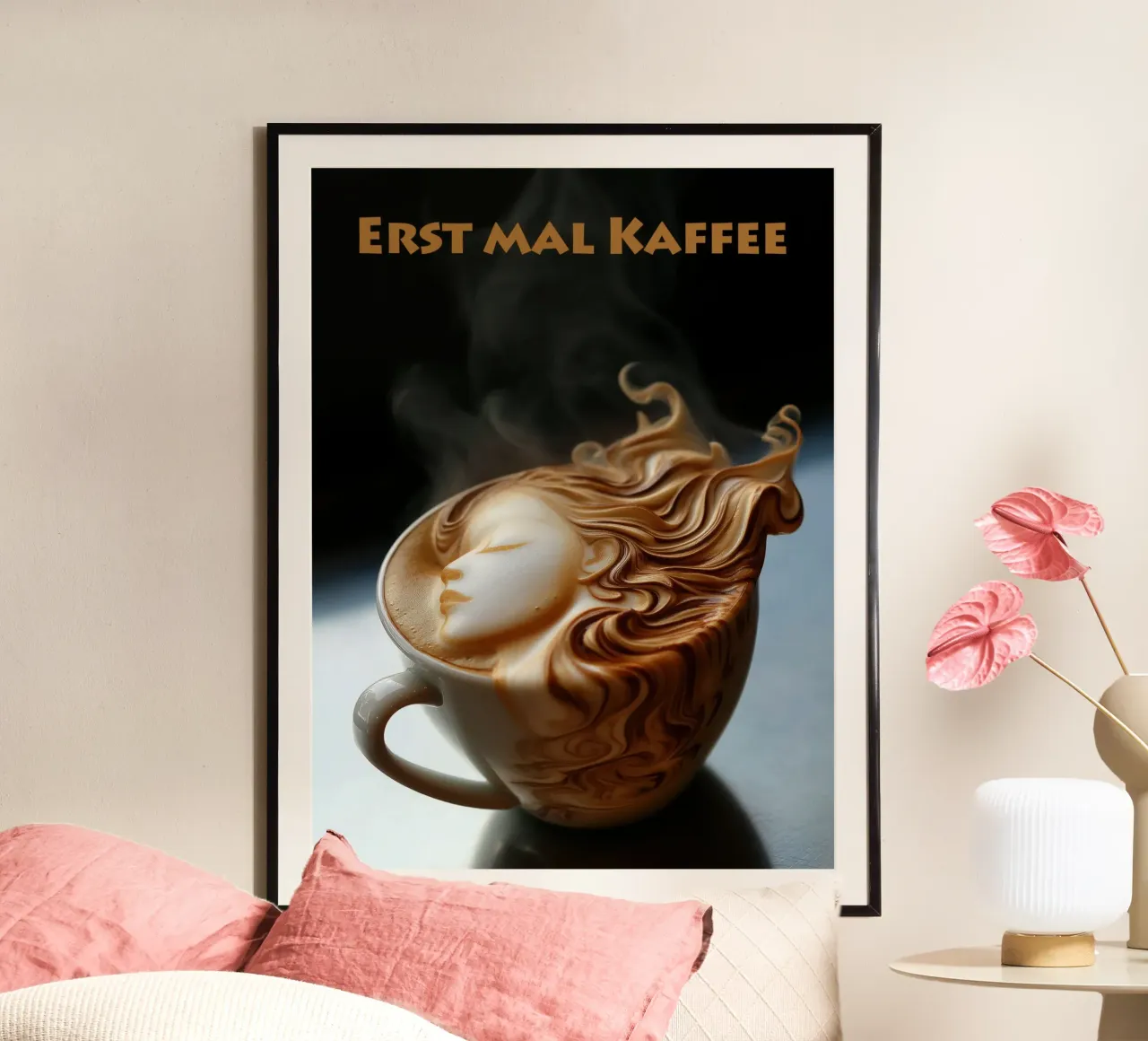 Caffè per primo | Poster romantico per la cucina poster con telaio in plastica da Autofocus
