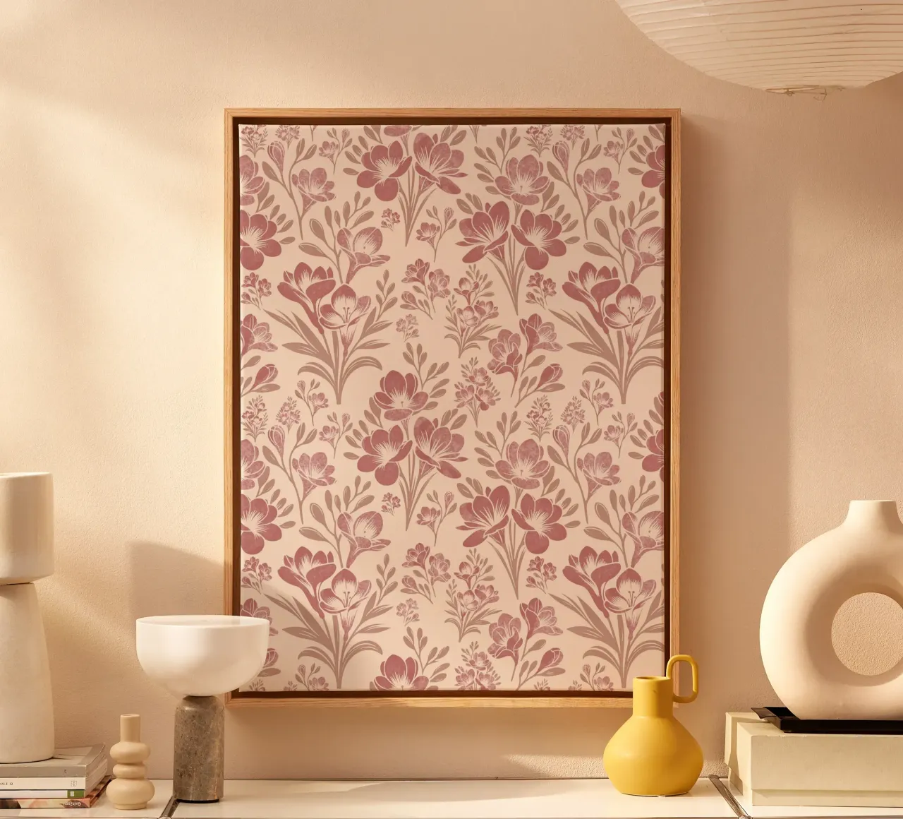 Fiori di fresia neutri tela con Cornice a cassetta da SilverPegasus