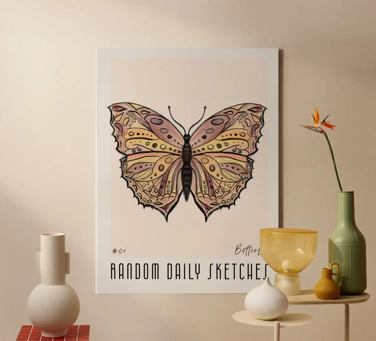 Random daily sketches Butterfly canvas by words-in-frames