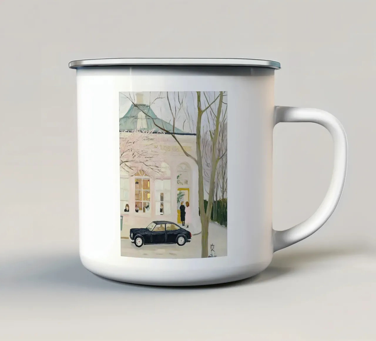 Stampa auto e caffè retrò tazza in smalto da Little Lila