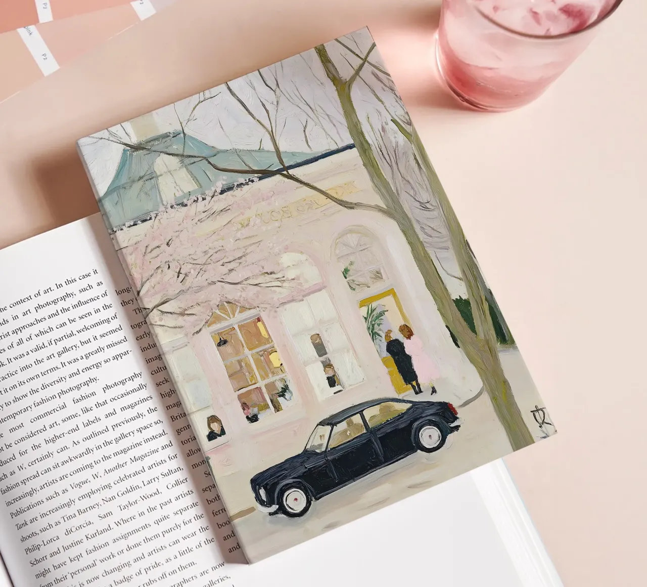 Retro Car and Cafe Print notebook by Little Lila