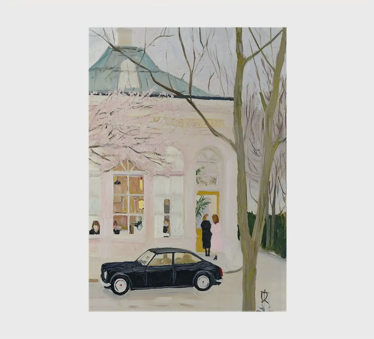 Retro Car and Cafe Print notebook by Little Lila
