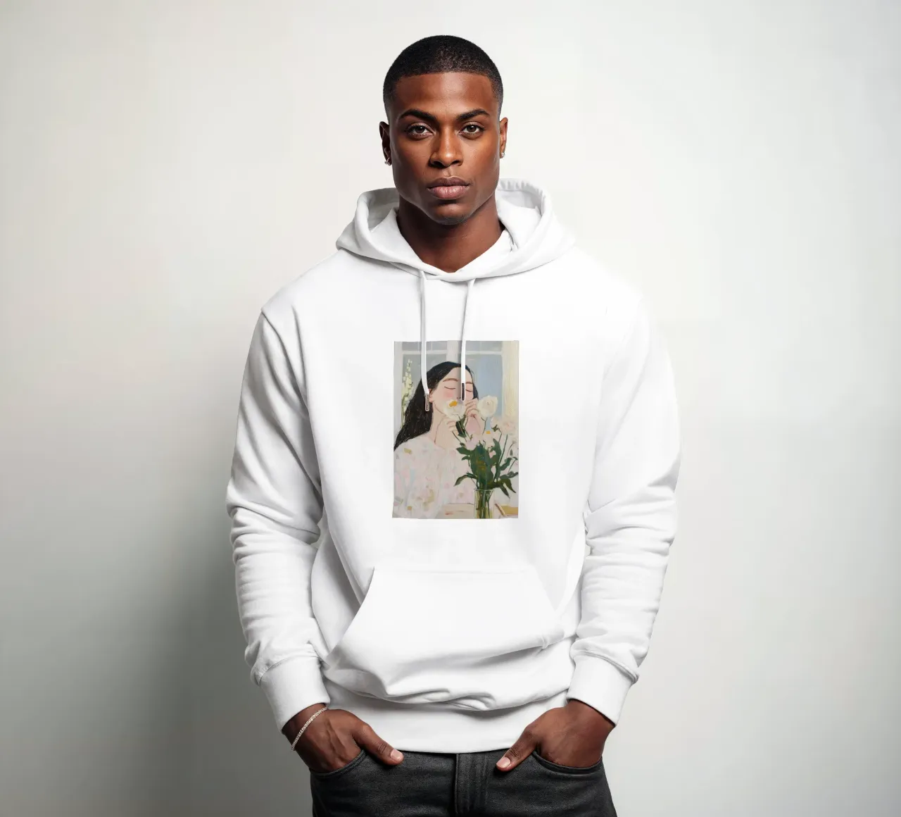 Impresión artística de mujer abstracta con flores sudadera con capucha de Little Lila
