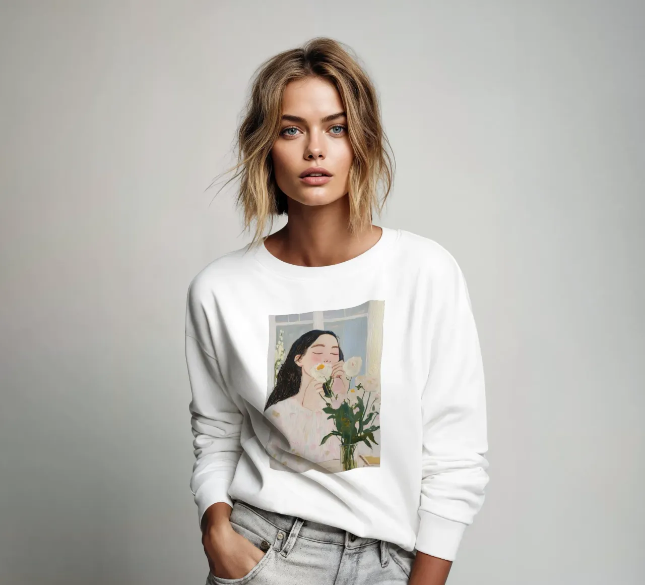 Impresión artística de mujer abstracta con flores sudadera de Little Lila
