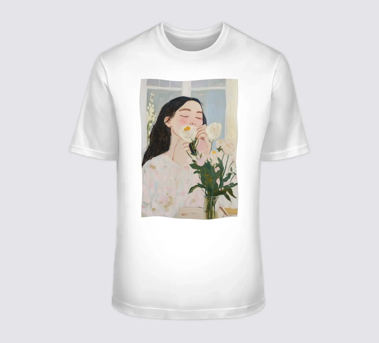 Femme abstraite avec fleurs Impression d'art t-shirt de Little Lila
