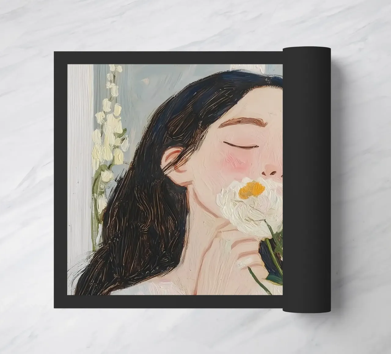 Impresión artística de mujer abstracta con flores felpudo de Little Lila