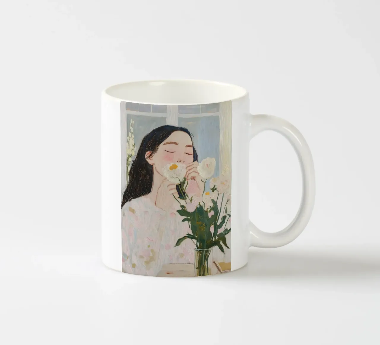 Abstracte vrouw met bloemen Art Print keramische mok van Little Lila