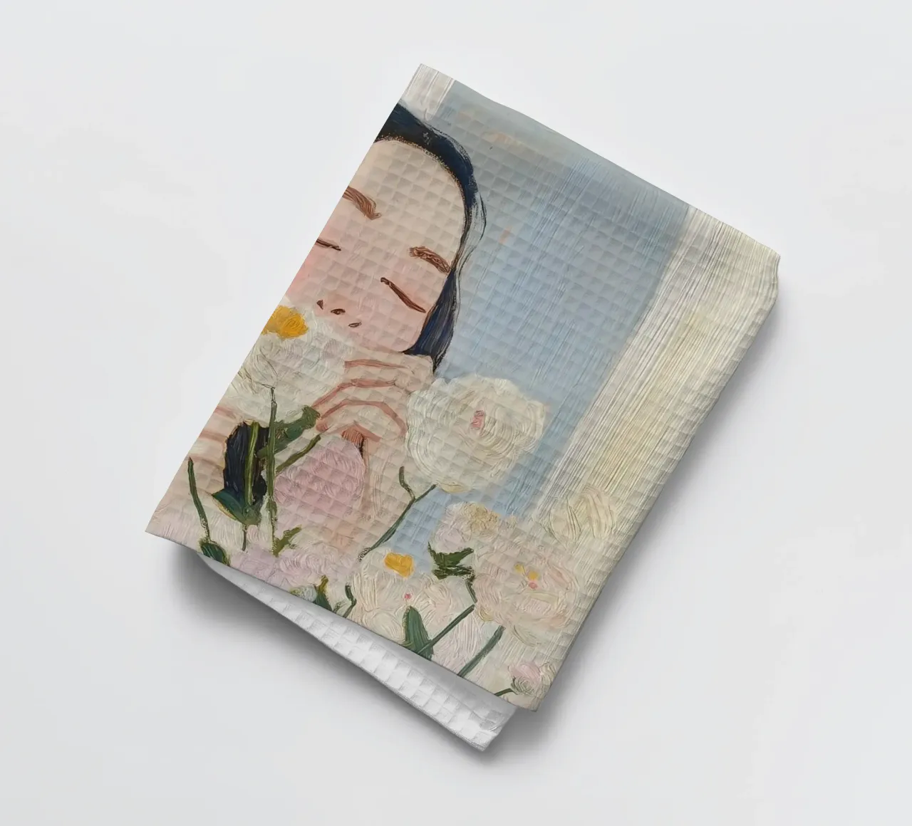 Femme abstraite avec fleurs Impression d'art torchon de Little Lila