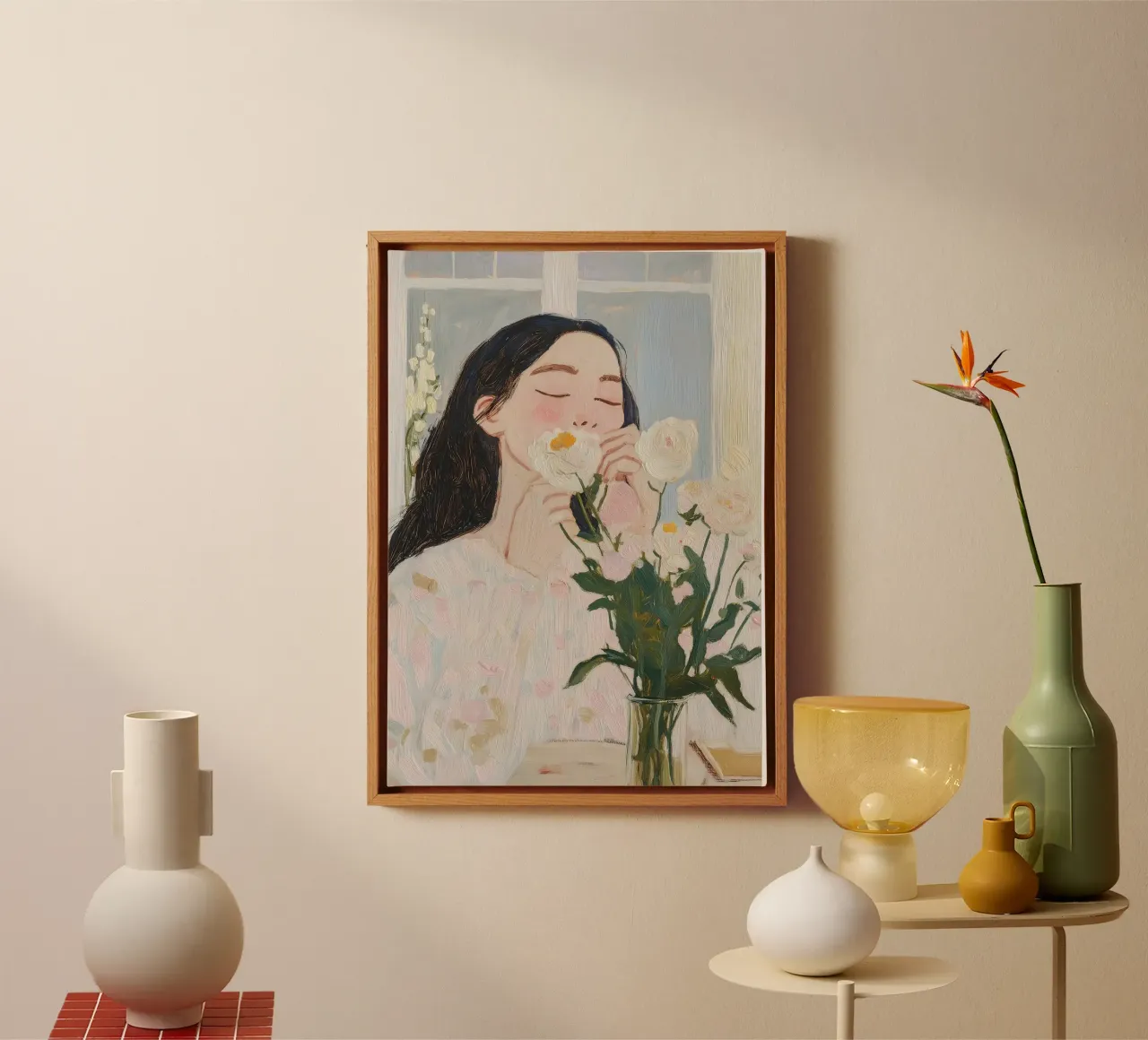 Abstracte vrouw met bloemen Art Print canvas van Little Lila
