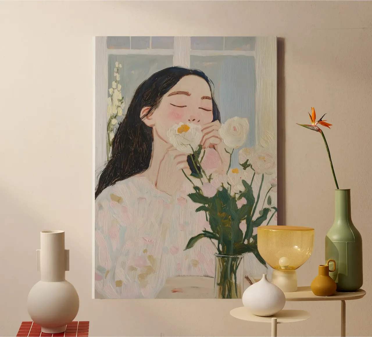 Abstracte vrouw met bloemen Art Print canvas van Little Lila