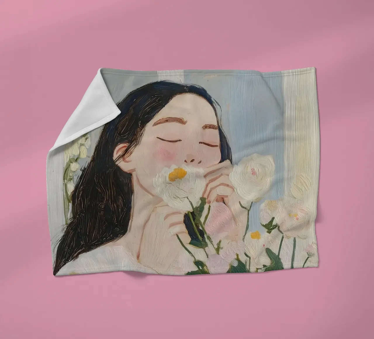 Donna astratta con fiori Stampa d'arte coperta in pile da Little Lila