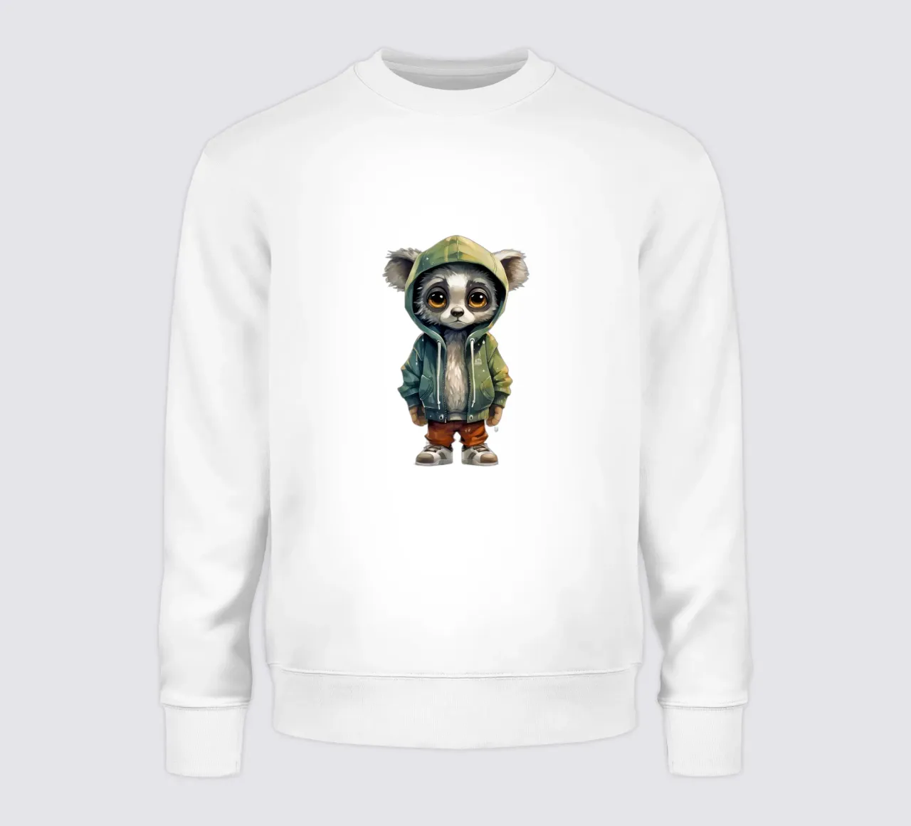 Aquarel Cartoon Maki in een Hoodie sweatshirt van Animal Portraits