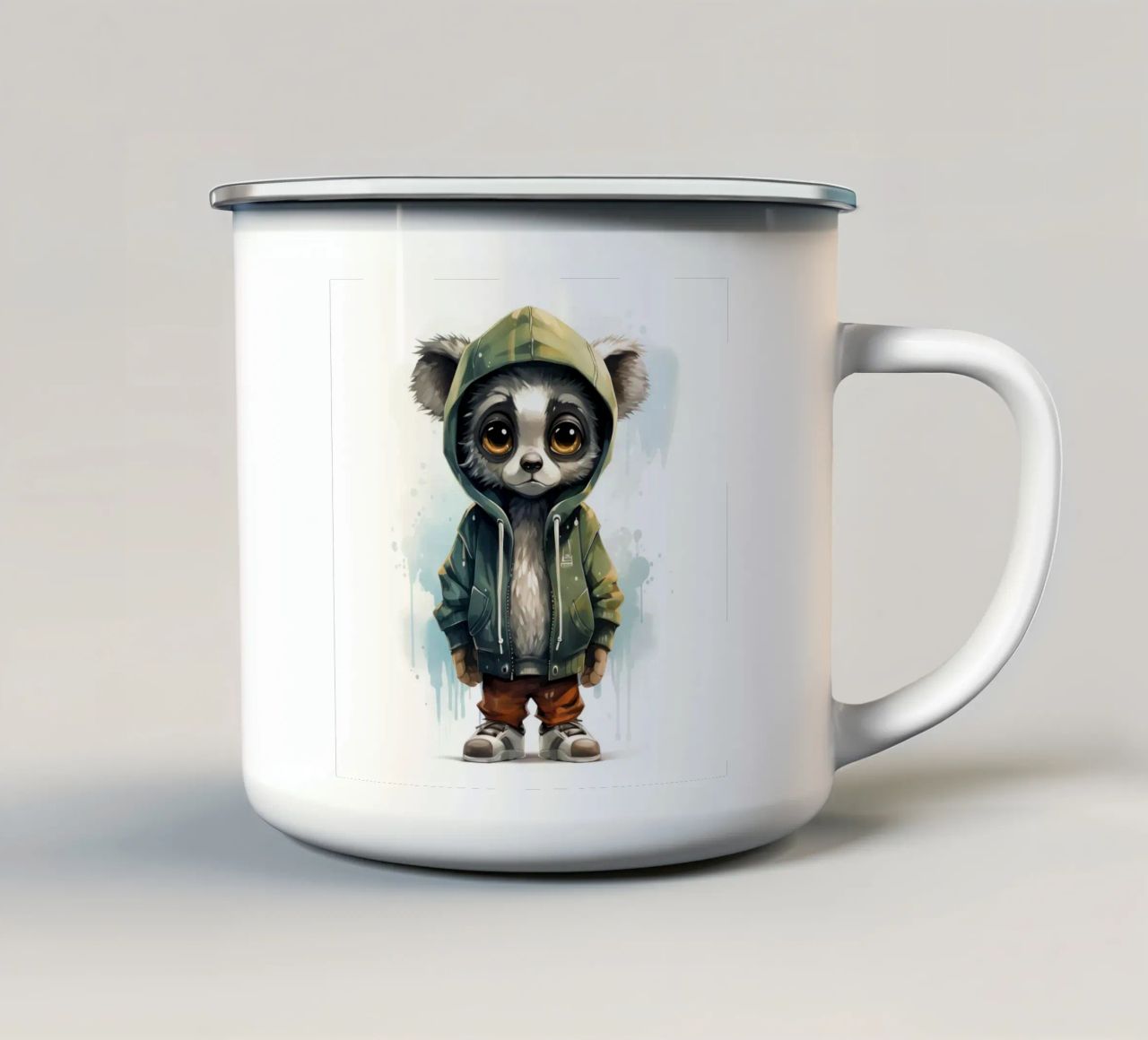 Lemure acquerellato in felpa con cappuccio tazza in smalto da Animal Portraits