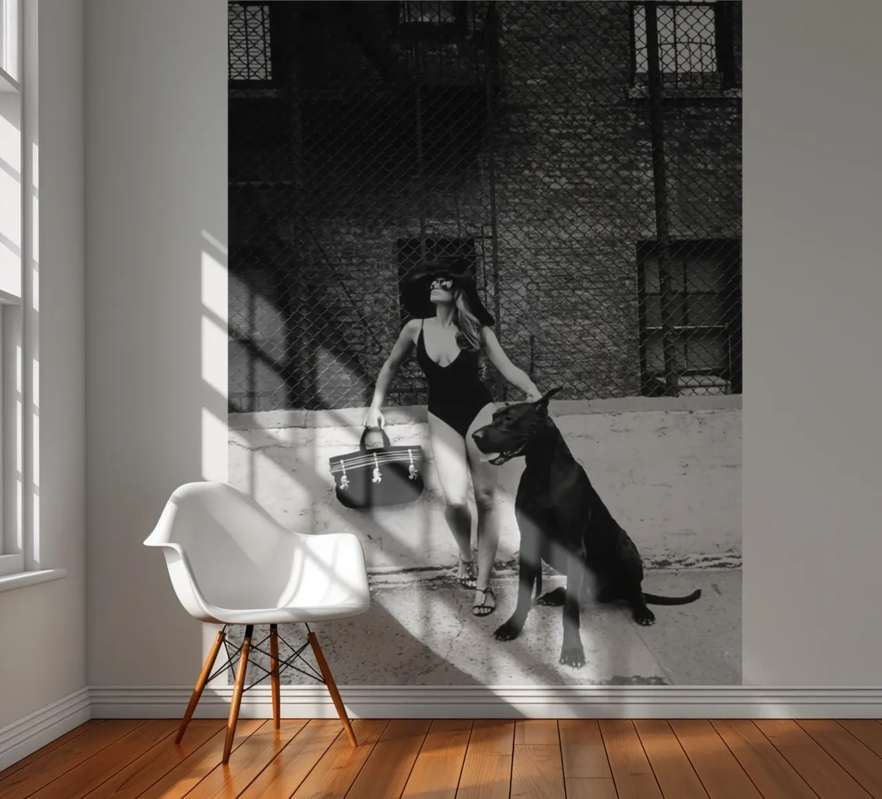Cindys mit schwarzem Hund Fototapete von Takeme