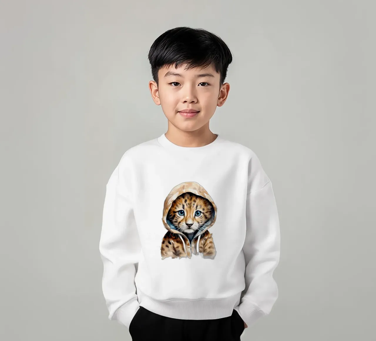 Leopardo acquerellato in felpa con cappuccio felpa bambino da Animal Portraits