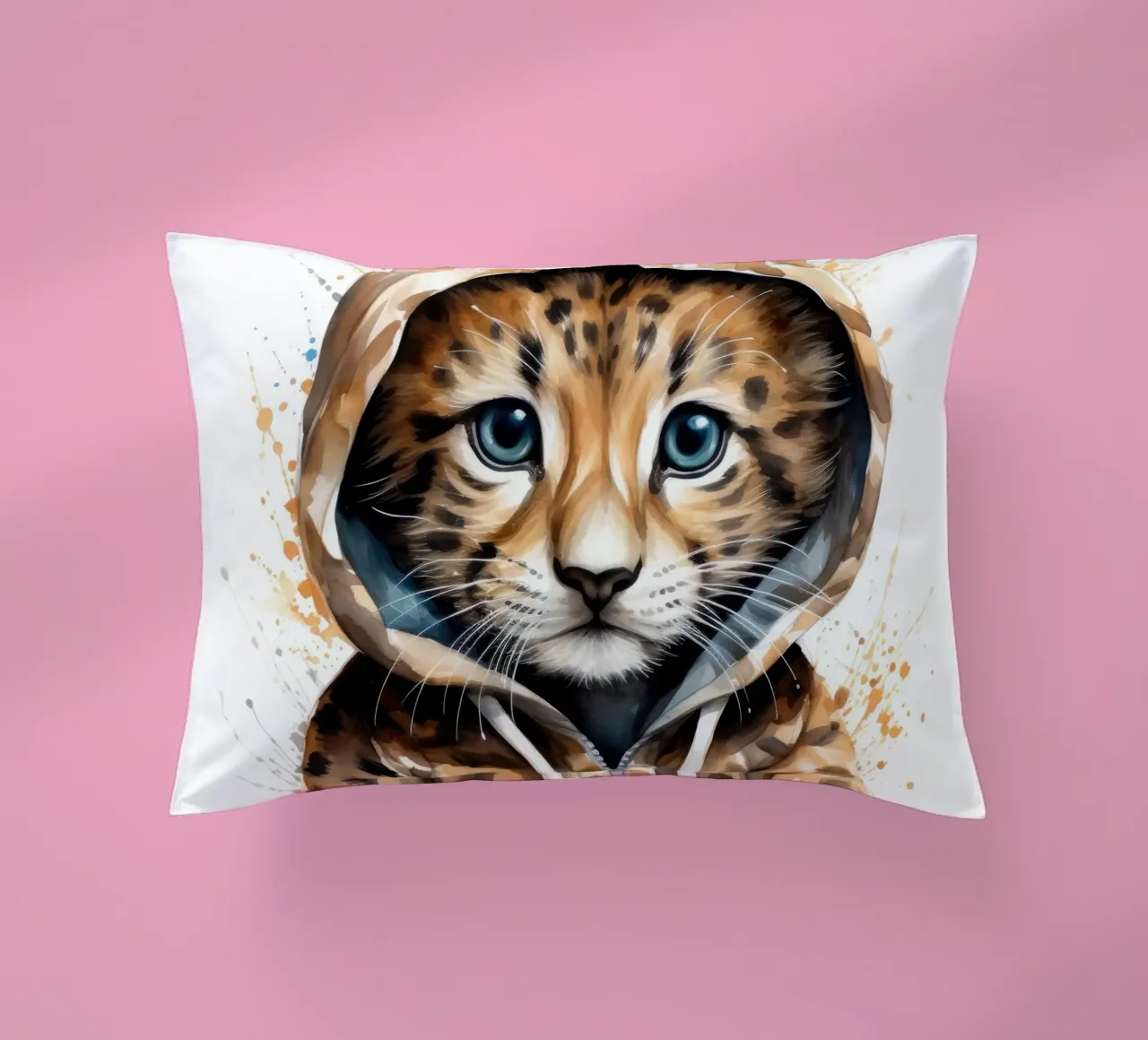 Leopardo acquerellato in felpa con cappuccio cuscino da Animal Portraits