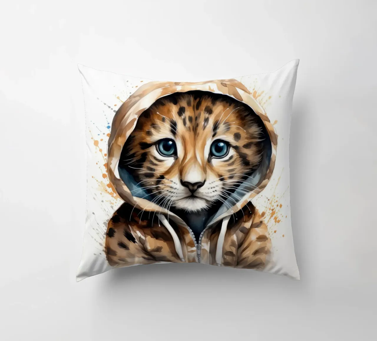 Leopardo acquerellato in felpa con cappuccio cuscino da Animal Portraits