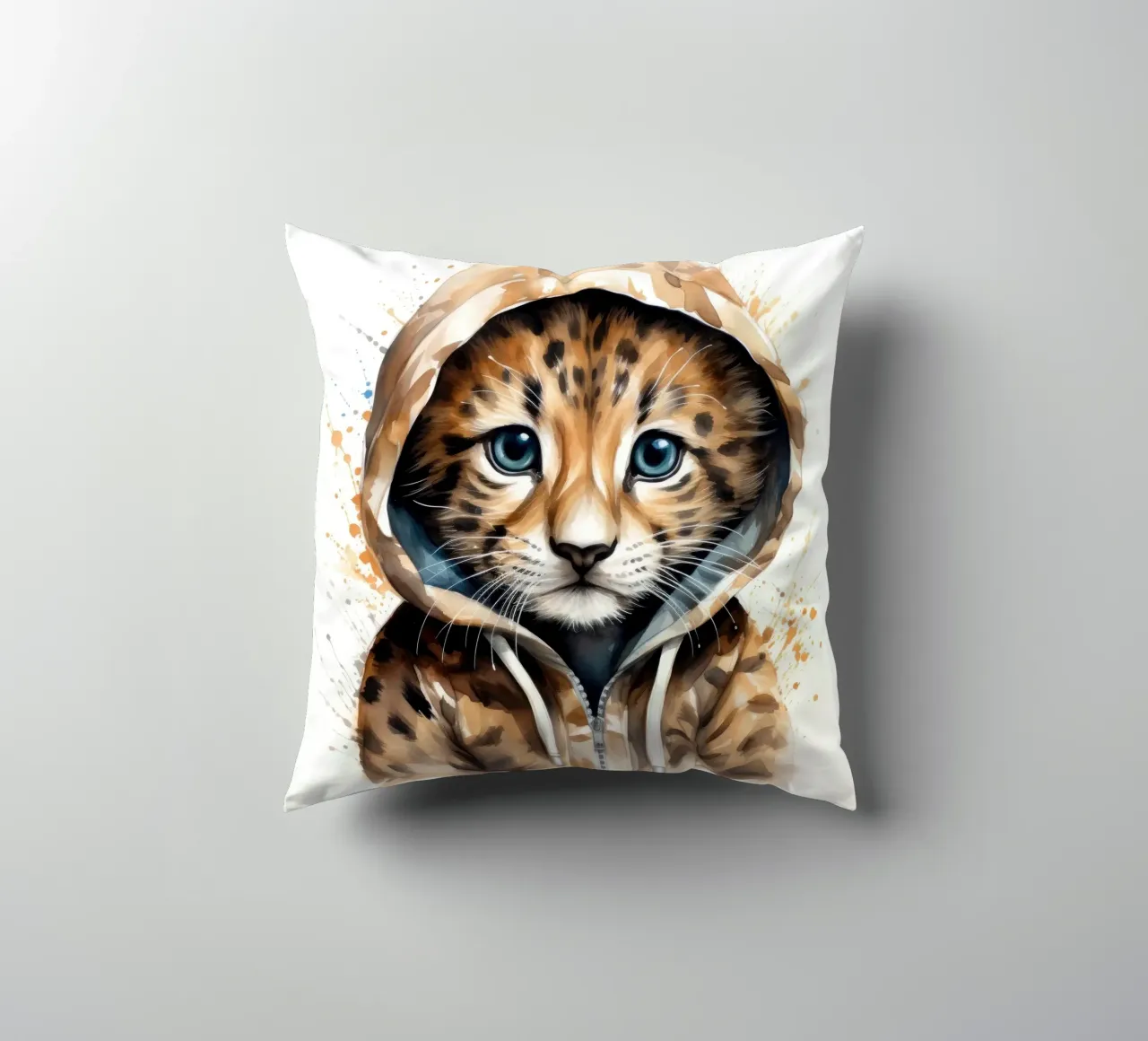 Leopardo acquerellato in felpa con cappuccio cuscino da Animal Portraits